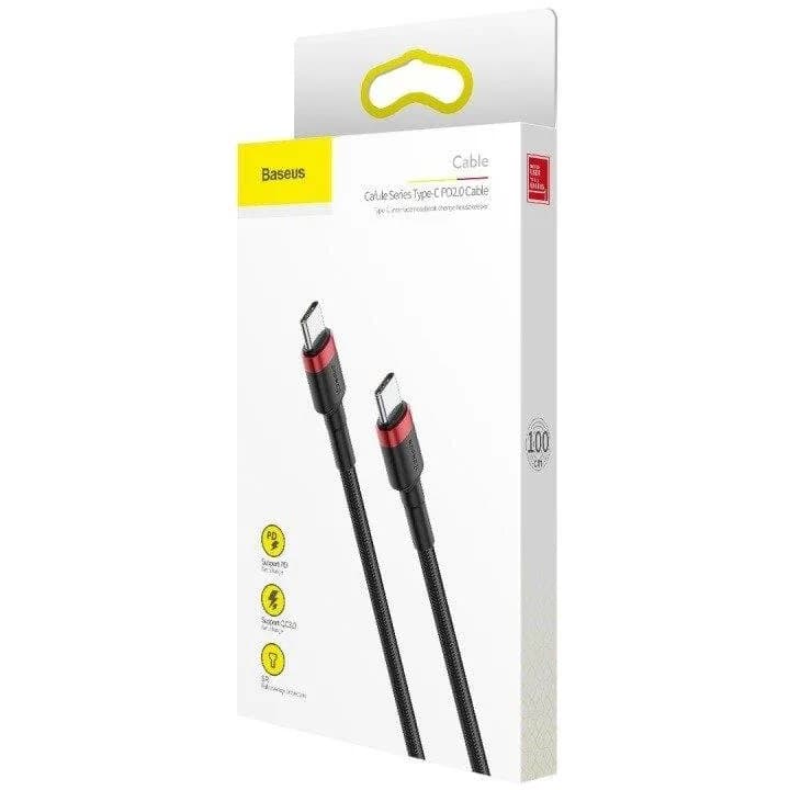 CABLU alimentare si date Baseus Cafule, Fast Charging Data Cable pt. smartphone, USB Type-C la USB Type-C 3A / 60W, 1m, rosu + negru "CATKLF-G91" - 6953156285217 — miniatură