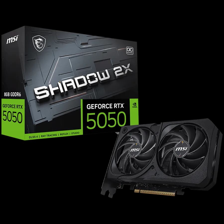 MSI Video Card NVIDIA GeForce RTX 5050 8G SHADOW 2X OC, 8GB GDDR6, 128-bit, 2602 MHz Boost,PCIe 5.0 (x8), 3x DP 2.1b, HDMI 2.1b, RAY TRACING,130W, 8-pin PCIe Power, G-SYNC, 2-Slot, 3Y "RTX_5050_8G_SHADOW_2X_OC"