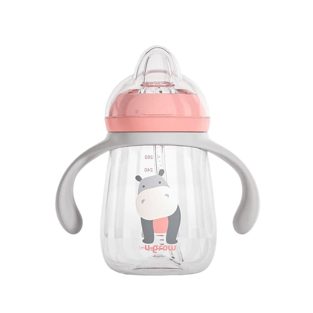 Pachet 3 in 1 cana 260 ml tritan cu 3 accesorii diferite pentru baut : tetina biberon, cioc, pai, dark pink, U-Grow — miniatură