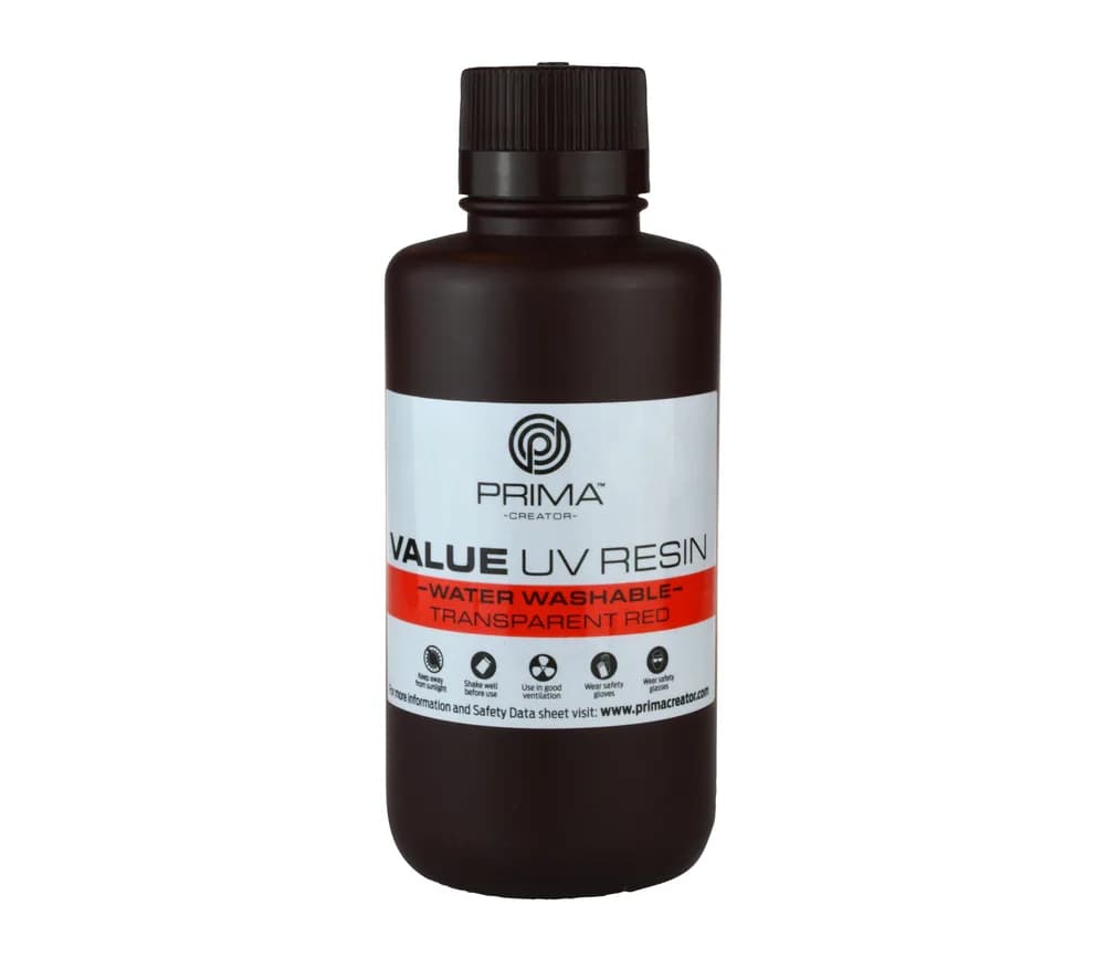 Rășină 3D PrimaCreator Value Water Washable UV – 500 g – Transparent Red — miniatură