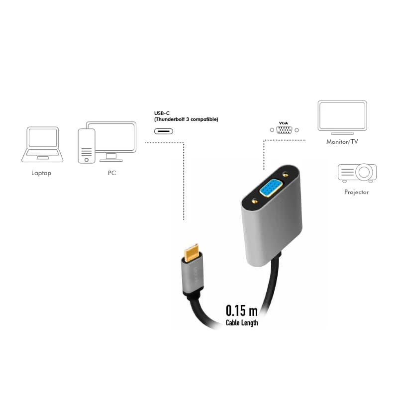 ADAPTOR video LOGILINK, adaptor USB-C (T) la VGA (M), 0.15m, conectori auriti, rezolutie maxima Full HD (2048 x 1536), aluminiu, dublu ecranaj, negru-gri, "CUA0104" — miniatură