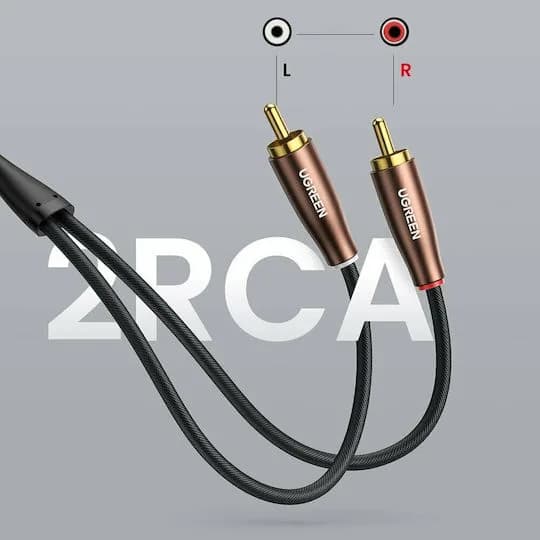 CABLU audio Ugreen, "AV104" 2 x RCA (T) la 2 x RCA (T), 2m, conectori auriti, negru "10518" - 6957303815180 — miniatură