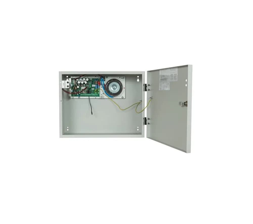 Sursa de alimentare pentru sisteme de detectie incendiu 24V/2A in cutie metalica, loc pentru 2 acumulatori 12V/18A. Sursele sunt certificate EN 54-4, Vds; EN 12101-10; — miniatură