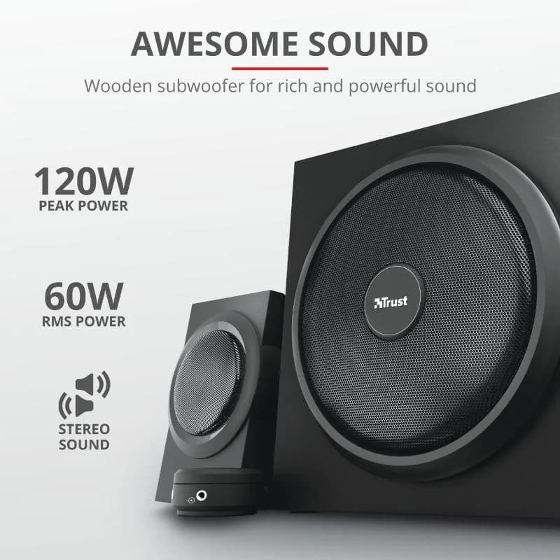 Sistem audio Trust Yuri 2.1, 60W, negru — miniatură