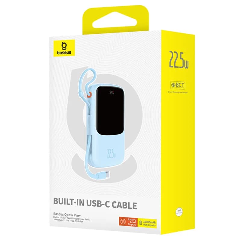POWER BANK Baseus Qpow Pro+ Digital Display, 10000mAh, 22.5W, 2 x USB Type-C output/input, 1 x USB, 1 x Lightning, albastru, "P10067101313-00" - 6932172652470 — miniatură