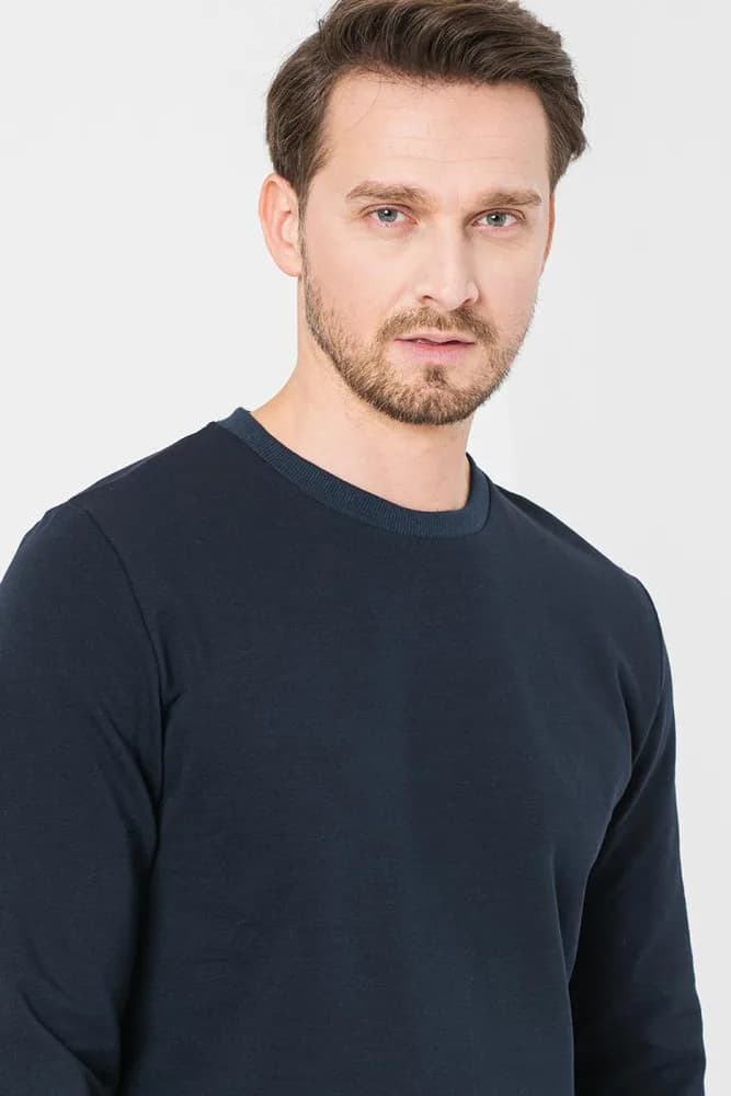BLUZA COTON CASUAL BARBATI NAVY-M — miniatură