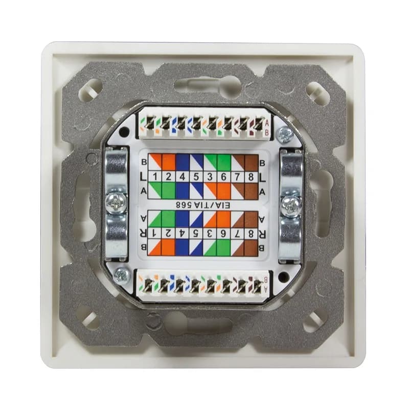 PRIZA RJ-45 aplicabila cu 2 iesiri | PRIZA RJ-45 incastrabila cu 2 iesiri LOGILINK pt. cablu FTP, Cat6, Krone (LSA) x 2 | RJ-45 (M) x 2, ecranat, plastic cu metal, 1 buc, "NP0039A" — miniatură