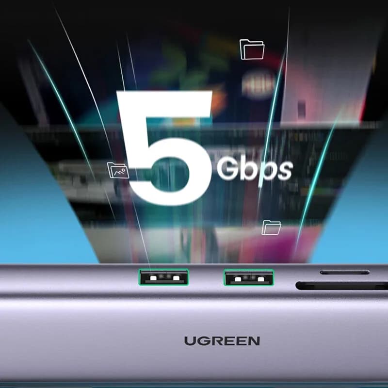 DOCKING Station Ugreen, "CM512" conectare PC USB Type-C, USB 3.0 x 2| RJ-45 Gigabit x 1|HDMI 4K x 1 la 30Hz|USB-C x 1 PD 100W, aluminiu, gri "90568" - 6957303895687 — miniatură