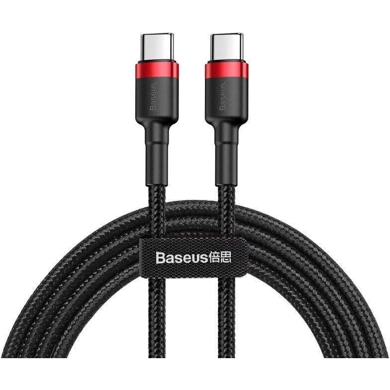 CABLU alimentare si date Baseus Cafule, Fast Charging Data Cable pt. smartphone, USB Type-C la USB Type-C 3A / 60W, 1m, rosu + negru "CATKLF-G91" - 6953156285217