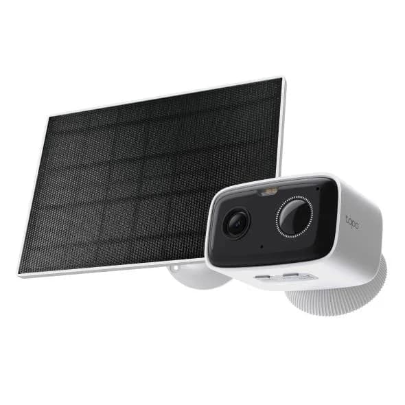 Solar-Powered Security Camera Kit 1 × Tapo C400, 1 × Tapo A201C SPEC:1080p (1920*1080), 2.4 GHz, Solar panel (5.2V, 2.5W) FEATURE: Non-Stop Power, Flexible Solar Installation, Smart Detection and Notifications (motion, people), Color Night Vision, Sound and Light Alarm, Remote Control, Two-Way