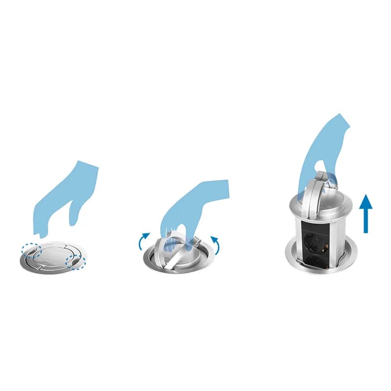 PRELUNGITOR LOGILINK, mecanism ridicare/coborare, indicator LED, Schuko x 3, 230 V/16 A 3500 W max, cablu 3G 1.5mm2, 1.8 m, argintiu/negru/alb "LPS235A" (include TV 0.18lei) — miniatură