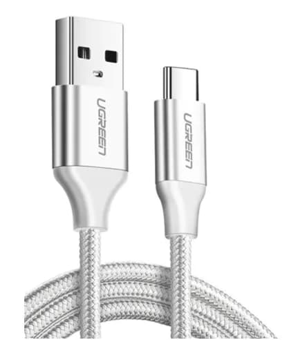 CABLU alimentare si date Ugreen, "US288", Fast Charging Data Cable pt. smartphone, USB la USB Type-C 3A, nickel plating, braided, 2m, alb "60133" - 6957303861330