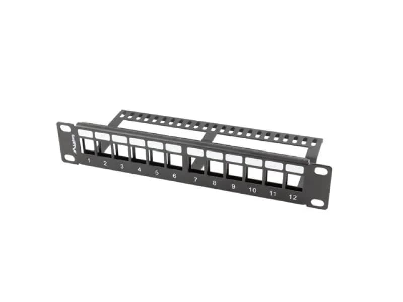 Patch panel gol 12 porturi 1U cu organizator pentru module Keystone, negru