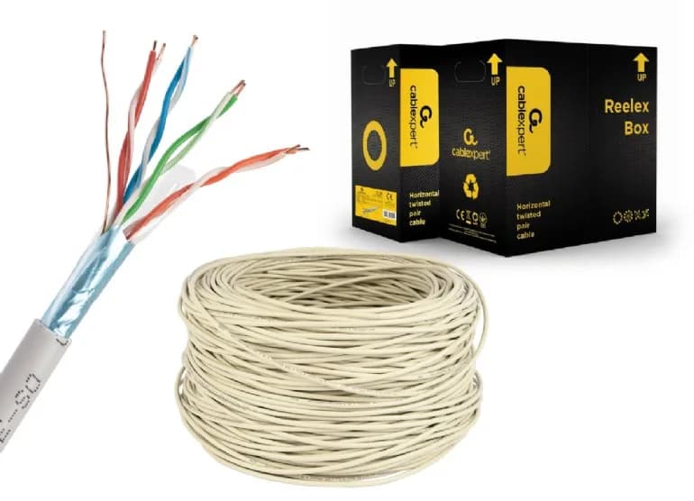ROLA CABLU FTP GEMBIRD, Cat5e, 100m, Cupru-Aluminiu, Solid, AWG24, gri, max. 50m, "FPC-5004E-SOL/100" — miniatură