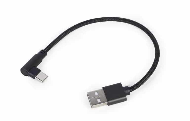 CABLU alimentare si date GEMBIRD, pt. smartphone, USB 2.0 (T) la USB 2.0 Type-C (T) 90 grade, 0.2m, negru, "CC-USB2-AMCML-0.2M"