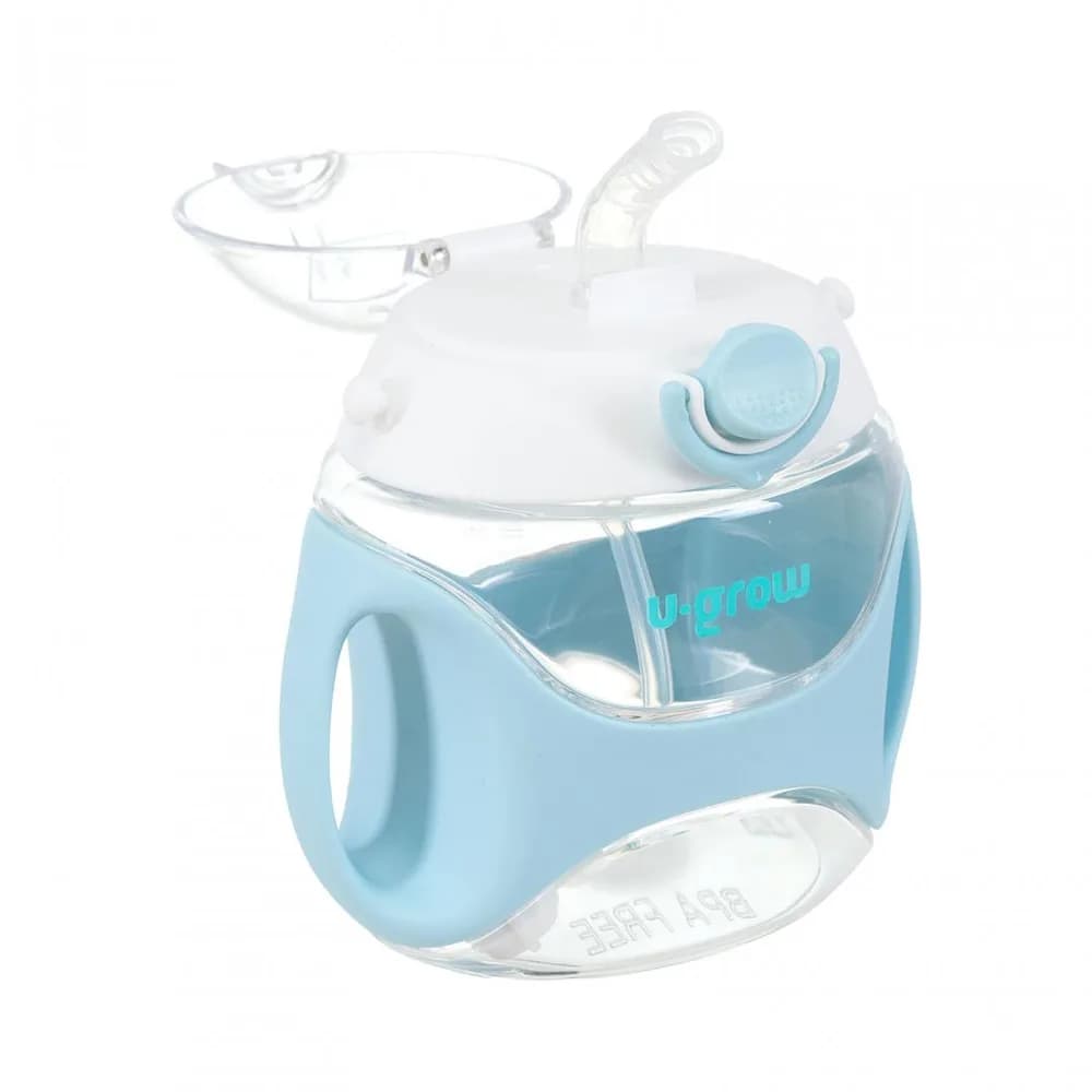 Sticla tritan cu pai si curea, 330 ml, blue, U-Grow — miniatură