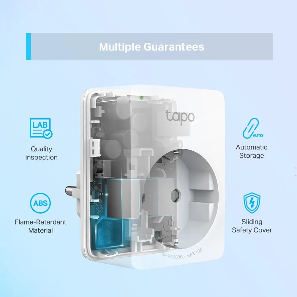 PRIZA inteligenta TP-LINK, Schuko x 1, conectare prin Schuko (T), 10 A, programare prin smartphone, Bluetooth, WiFi, alb "Tapo P100(4-pack)" — miniatură