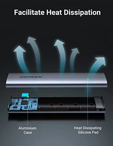 RACK extern Ugreen, "CM400" pt SSD M.2 NVMe/PCIE compatibile cu form factor 2280, 2260, 2242 si 2230, cablu 50 cm USB-C la USB-C, 10Gbps, aluminiu, gri "10902" - 6957303819027 — miniatură