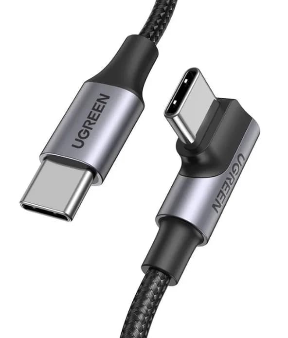 CABLU alimentare si date Ugreen, "US334", Fast Charging Data Cable pt. smartphone, USB Type-C la USB Type-C 100W/5A Angled 90°, braided, 2m, negru "70645" - 6957303876457