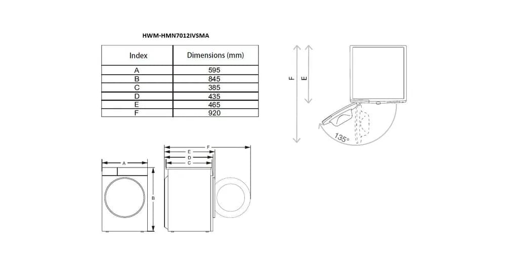 Masina de spalat rufe HEINNER HWM-HMN7012IVSMA, 7 kg, 1200 rpm, Clasa: A, Alb — miniatură