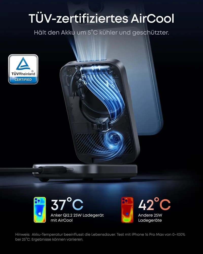 Statie de incarcare wireless 3 in 1 Anker, Prime, 45W, portabil, pliabil, fast charge, pentru iPhone seriile 12-17, Apple Watch, AirPods,exceptie iPhone 17 Air, 1 x USB-C incarcare, gri, "B25N1G11" - 0194644321809 — miniatură