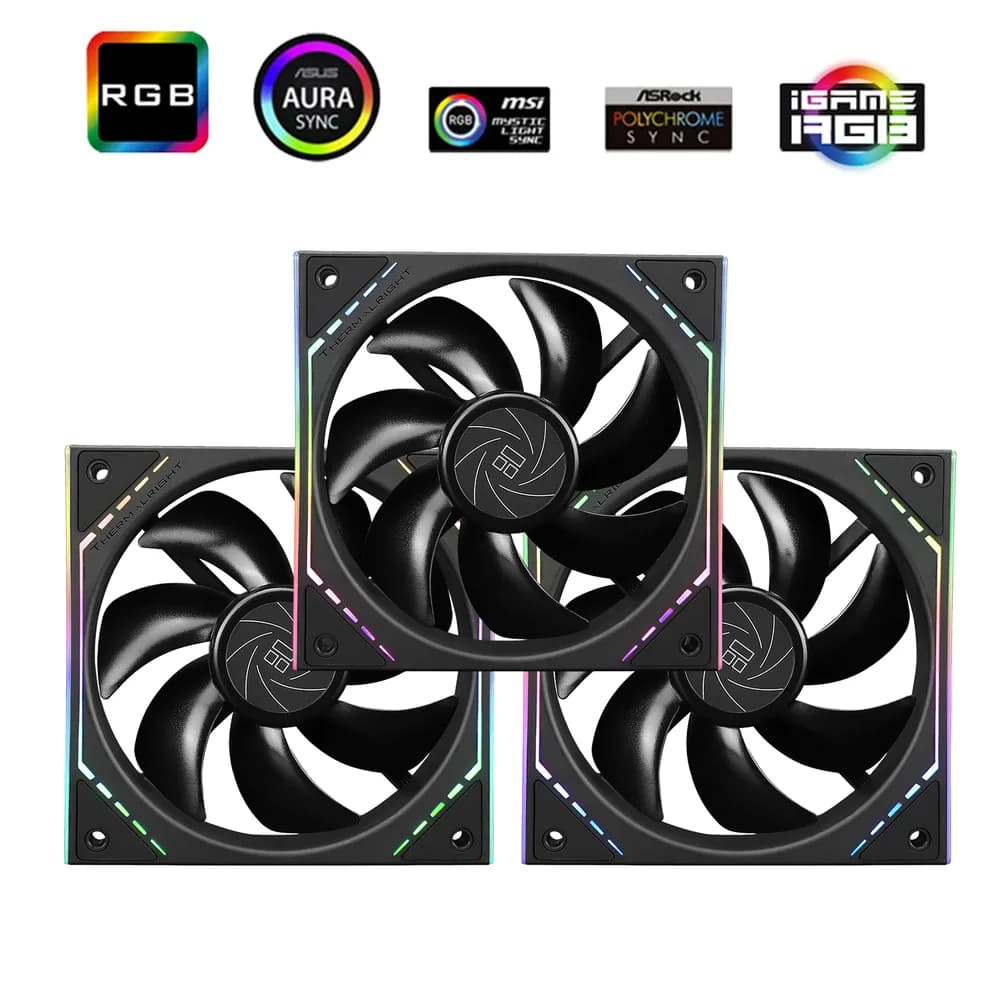 Set 3 ventilatoare Thermalright "TL-M12", 120mm, 1500 RPM, S-FDB Bearing, 47.6 CFM, LED ARGB, 4pin PWM, negru, "TL-M12-3"