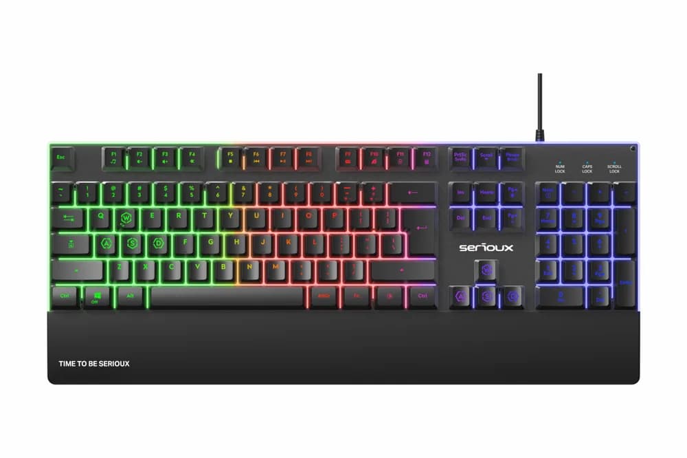 Tastatura gaming cu fir iluminata Serioux Nexor, interfata USB, numar de taste: 104, material ABS, anti-ghosting: 19 taste, lungime cablu 1.5m PVC, dimensiuni (LxAxH): 435.74 × 178.54 × 33.62 mm, negru — miniatură