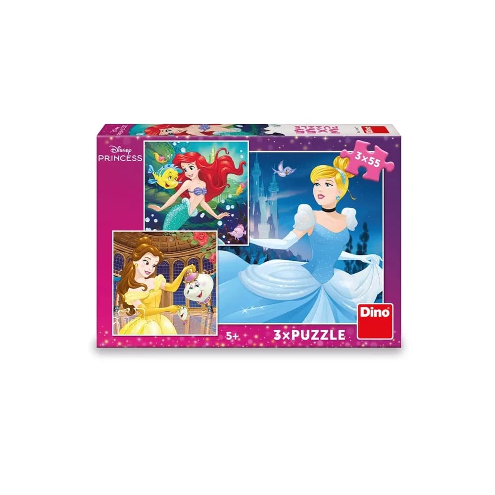 Puzzle 3x55 piese, Printesele Vesele - DINO TOYS — miniatură