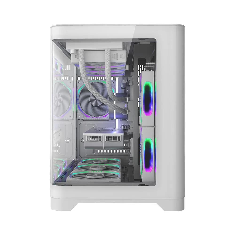 Carcasa 1stPLAYER® Gaming UV6-wh, Micro-ATX, 6 ventilatoare aRGB, telecomanda, alb — miniatură