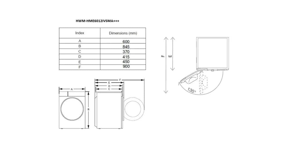 Masina de spalat rufe HEINNER HWM-HME6012IVSMA+++, 6 kg, 1200 rpm, Clasa: A, Alb — miniatură