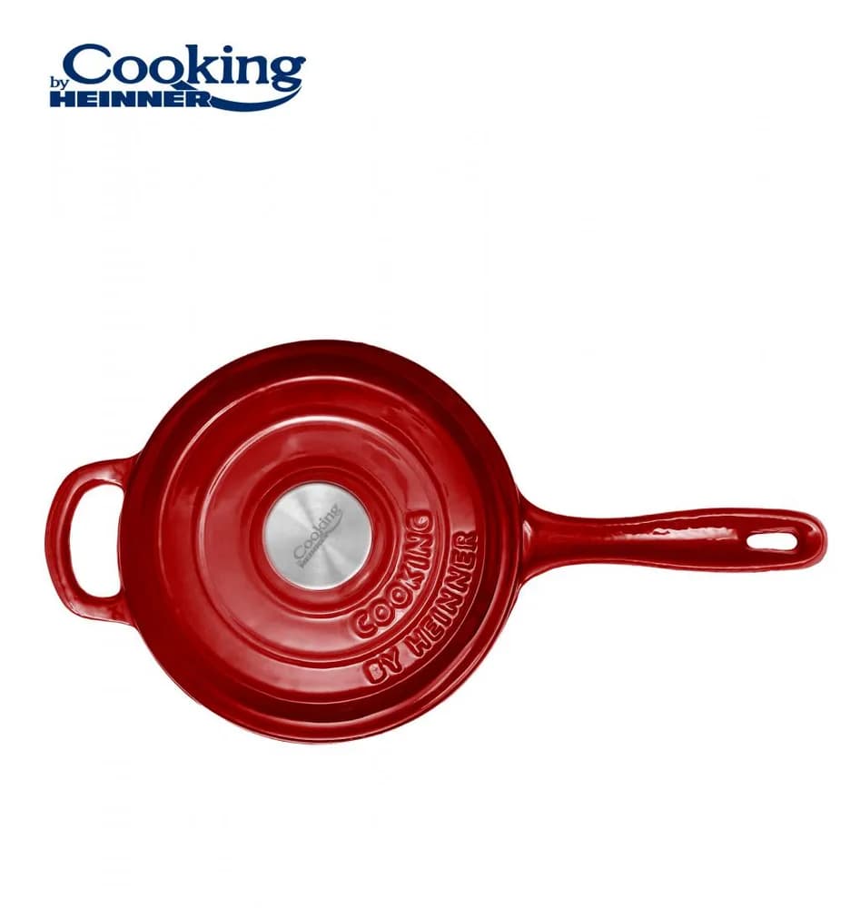 CASEROLA FONTA EMAILATA + CAPAC 19 X 9 CM, 1.8 L, RED LINE, COOKING BY HEINNER — miniatură