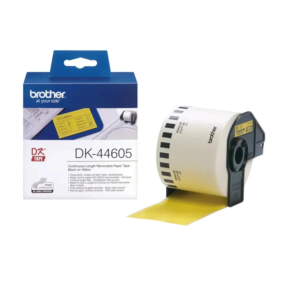 Banda Continua Hartie Original Brother Black on Yellow, DK44605, pentru P-TOUCH QL-1100|QL-800|QL-810|QL-1050|QL-1060|QL-500|QL-560|QL-570|QL-580|QL-650|QL-700, 62x30mm, 48m, incl.TV 0 RON, "DK44605"