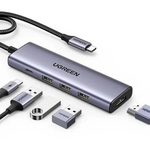 DOCKING Station Ugreen, "CM498" conec PC USB Type-C, USB 3.2 x 2|HDMI 4Kx1 la 60Hz|USB-C x 2 PD 100W, aluminiu, gri "45379" - 6941876243792