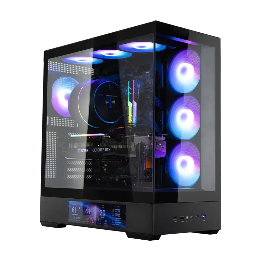 CARCASA Zalman "P40 DS", middle tower, gaming, fara sursa, suporta 10xfan, 4xfan inclus, PSU shroud, display 9.1inch, USB Type-C x 1, USB 3.1 gen1 x 2, audio+mic, negru, "P40 DS Black" — miniatură
