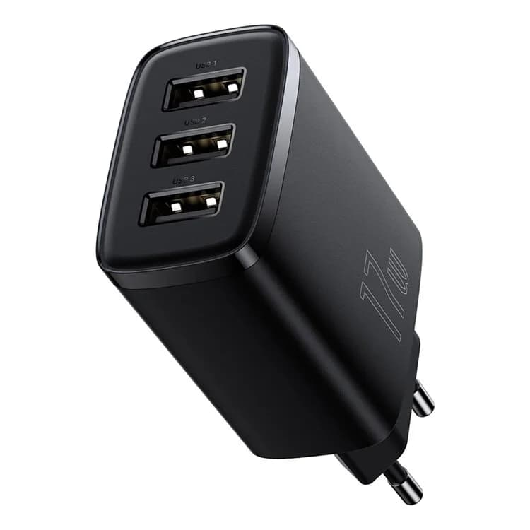 INCARCATOR retea Baseus Compact, Fast Charge 17W, 3 x USB 5V/2.1A, negru "CCXJ020101" - 6932172606961 — miniatură