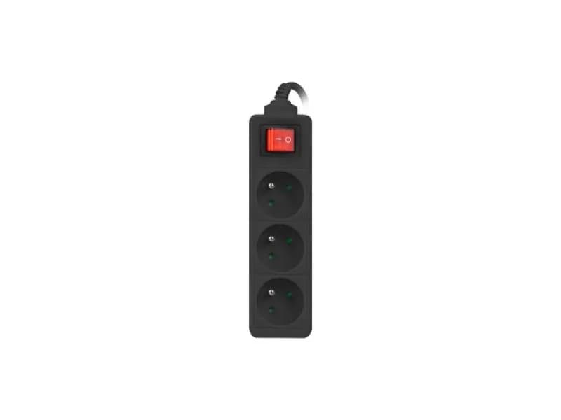 Prelungitor 3 prize - pentru Franta, cu intrerupator, cablu din cupru de calitate superioara, negru