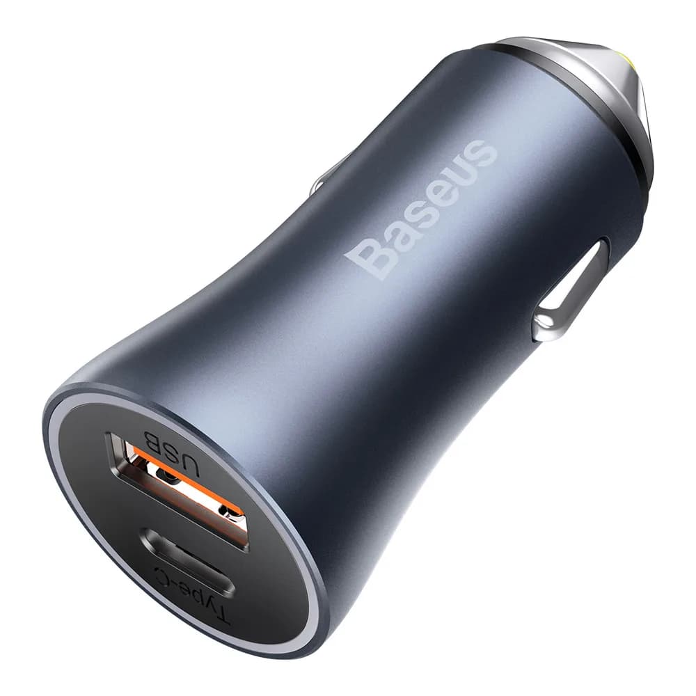 INCARCATOR auto Baseus Golden Contactor Pro, 1 x USB Output 5V/2.4A, 1 x USB Type-C Output 5V/2.4A, total output 40W pt. bricheta auto, gri "CCJD-0G" - 6953156201934 — miniatură