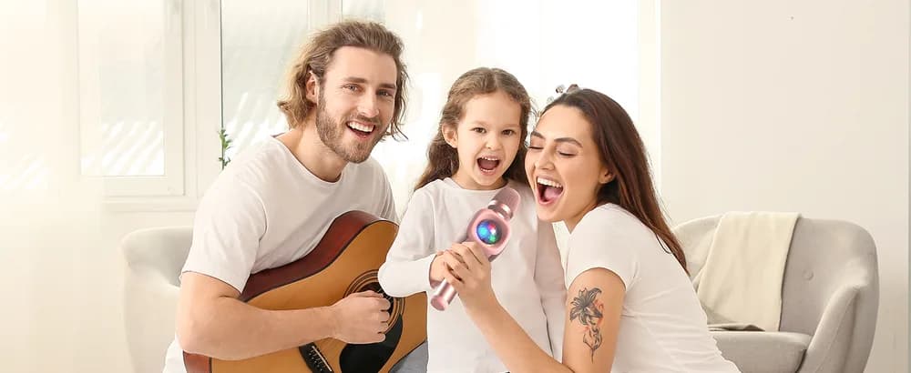 Microfon OneOdio, wireless, conectare prin Bluetooth 5.2, sensibilitate -52 dB, acumulator 1800 mAh, karaoke | Iluminare | 4 moduri voce, roz, "Bopmen-Star-10-Pink" — miniatură