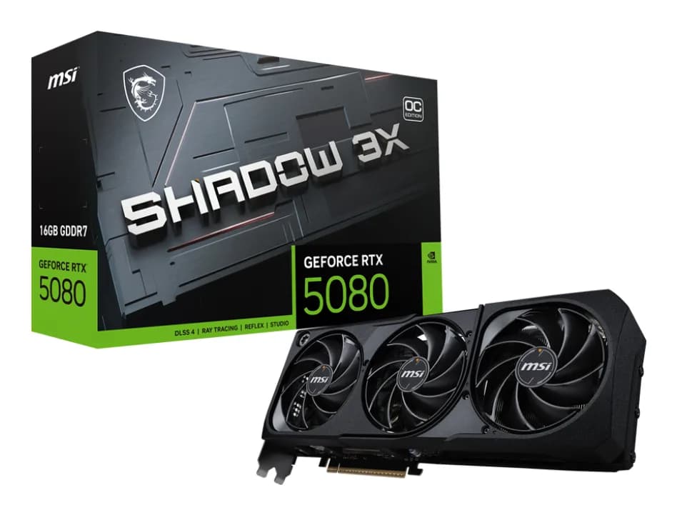 MSI Video Card Nvidia GeForce RTX 5080 16G, 16GB GDDR7, 256bit, PCIe 5.0, 3x DP 2.1b, HDMI 2.1b, RAY TRACING, Triple Fan, 1x16pin, 850W, 3Y "RTX 5080 16G SHADOW 3X OC"