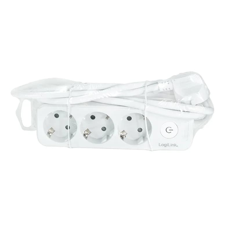 PRELUNGITOR LOGILINK, Schuko x 3, cablu 3G 1.5mm2, 230 V/16 A, 50 Hz, max. 3600 W, buton intrerupator iluminat, IP20, 1.5m, alb "LPS244" (include TV 0.80lei) — miniatură