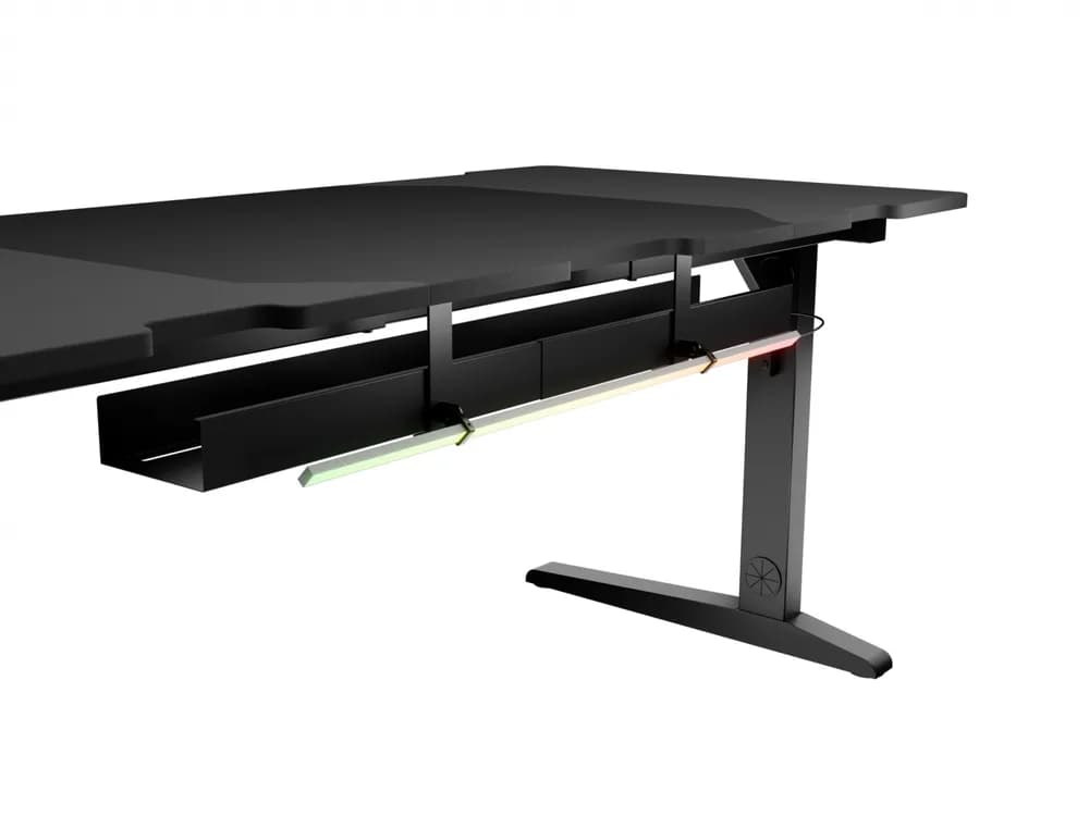 Birou gaming Genesis Holm Modular 160, material lemn/metal, reglabil pe inaltime 70 - 90 cm, iluminare RGB, management cabluri, negru — miniatură