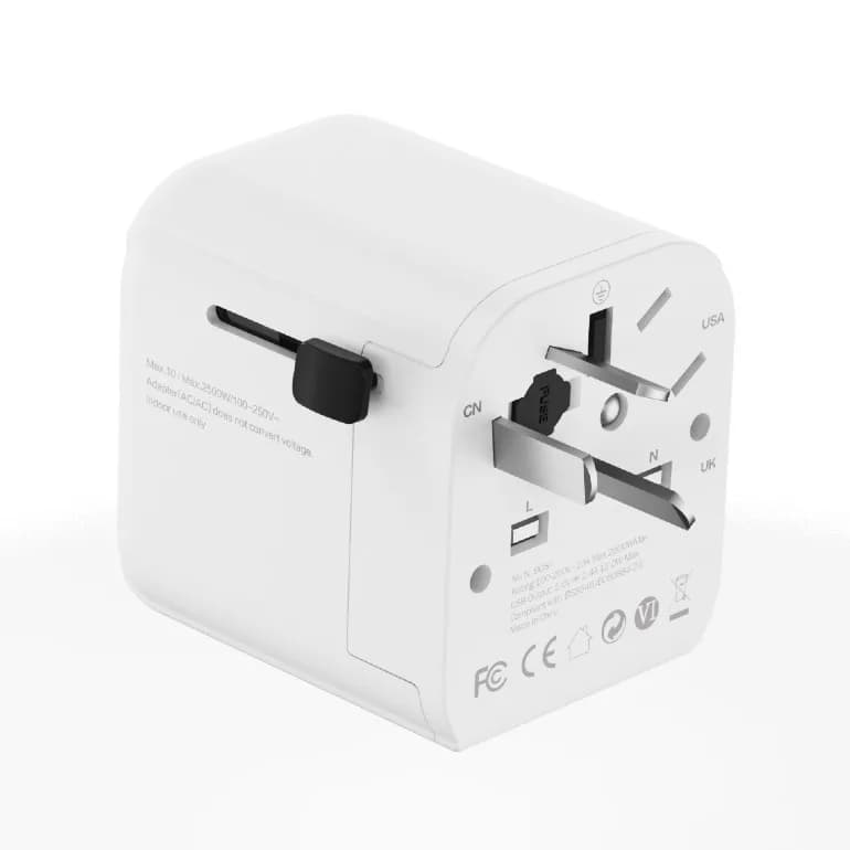 ADAPTOR GEMBIRD, universal, EU la conectori: US/UK/CN/AU, cu impamantare, 1x Schuko, 2x USB-A 12W, siguranta 10A, max. 2500W, alb, "TPA-EU2A12-01-W" — miniatură