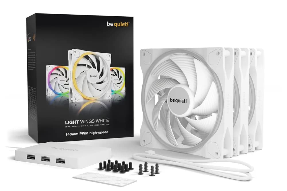 Set 3 ventilatoare be quiet! "LIGHT WINGS White"140mm 2200 rpm, Rifle bearing, 4-pin PWM, ARGB LED, "BL103" — miniatură