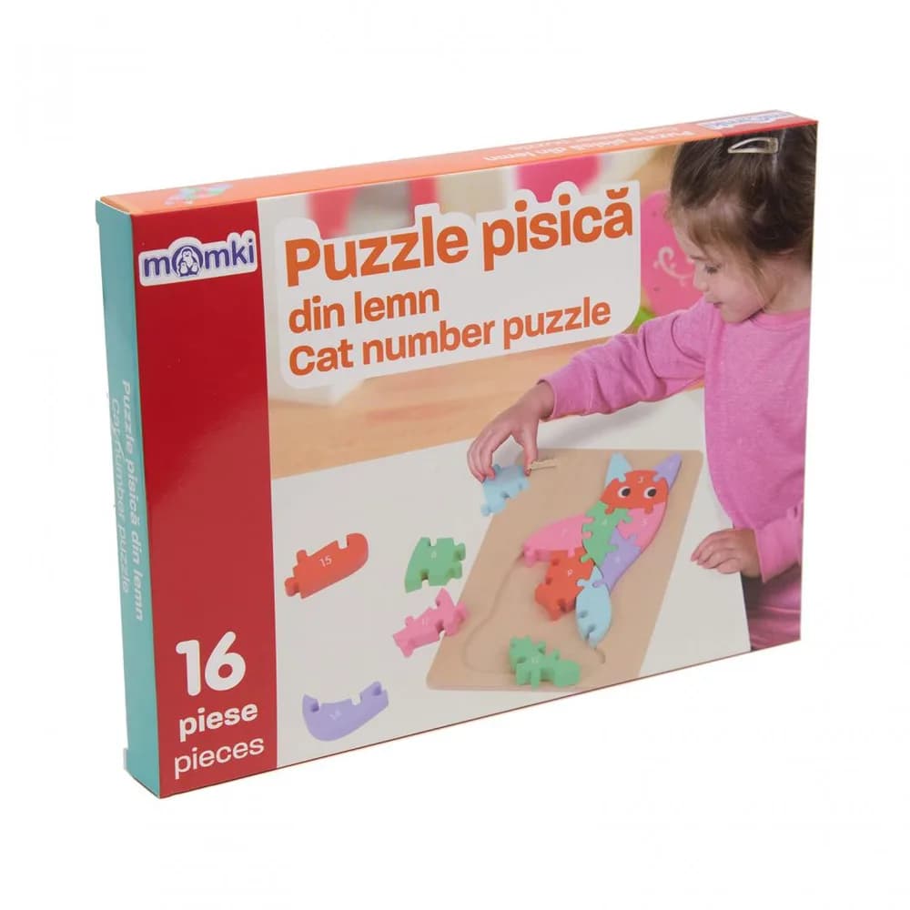 PUZZLE DIN LEMN, PISICA, 16 PIESE, MOMKI — miniatură