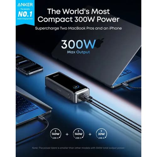 POWER BANK Anker "Prime" 26.250 mAh, 300W PowerIQ 4.0, 2 x USB-C, 1 x USB-A, afisaj LED, conectare Bluetooth, control prin app, 600, gri, "A110AH11" - 194644239299 — miniatură