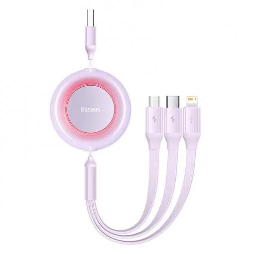 CABLU alimentare si date Baseus Bright Mirror 2, retractabil 3-in-1, pt smartphone,USB la Micro-USB+Lightning + USB Type-C 3.5A, 1.1m, violet "CAMJ010005" - 6932172609078