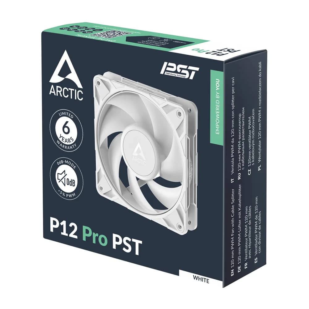 Ventilator Arctic "P12 Pro PST (White)", 120mm, 600 - 3000 RPM, FDB, 77 cfm, 4-Pin Fan Plug + 4-Pin Socket, lungime cablu 400 mm + 80 mm Daisy-Chain, alb, "ACFAN00308A" - 4895265000102 — miniatură