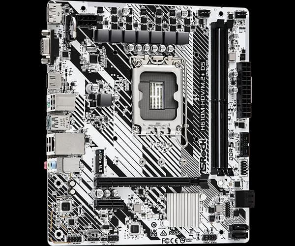 Placa de baza AsRock "H610M-HDV/M.2+ D5", skt. LGA 1700, chipset Intel H610, mATX, 2 x DDR5 max. 96 GB, USB 3.2 gen 1, 4 x SATA, 1 x M.2, PCIe 4.0, HDMI, DisplayPort, VGA, "H610M-HDV/M.2+ D5" — miniatură