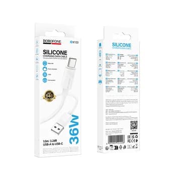 CABLU alimentare si date Borofone "BX123", Charging Data Cable pt. smartphone, USB la USB Type-C, 3A, 1m, alb "6941991124211" — miniatură