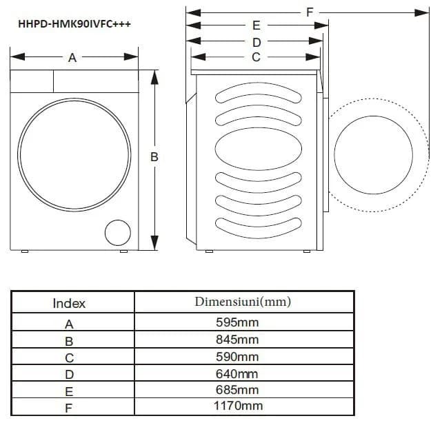 Uscator de rufe HEINNER HHPD-HMK90IVFC+++, 9 kg, Inverter, Clasa: C, Alb — miniatură